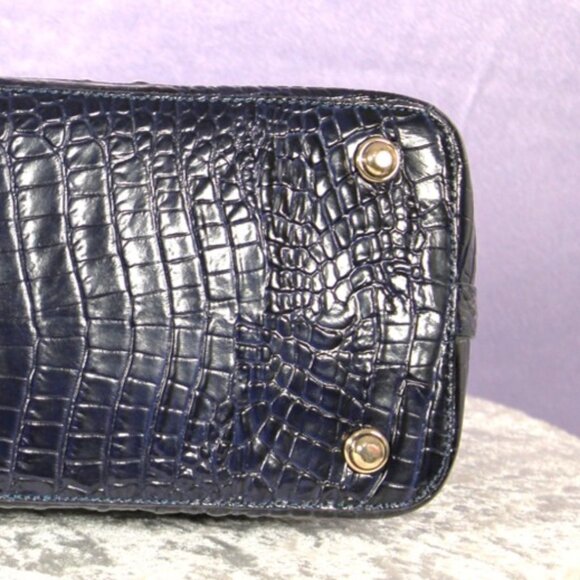 Brahmin Croc Embossed Leather Satchel Navy Melbourne Dome Bag w/ Strap & Dust Ba - Picture 6 of 16